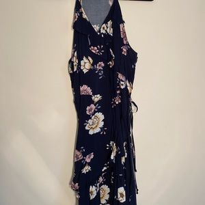 Navy Floral Fit and Flare Ruffle Dress